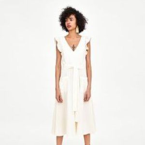 NWT Zara, linen, ruffled, v-neck, midi dress